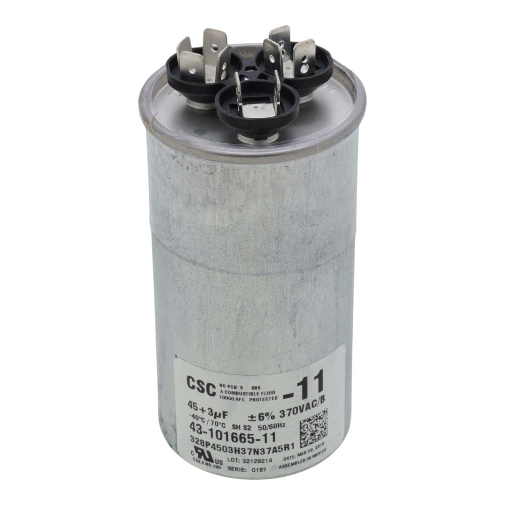 Rheem Dual Run Capacitor, 45+3 MFD, 370V, Round