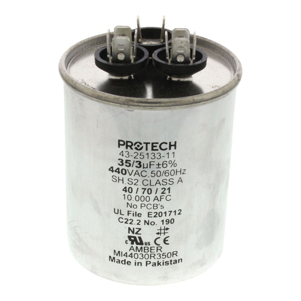Rheem Dual Run Capacitor, 35+3 MFD, 440V, Round