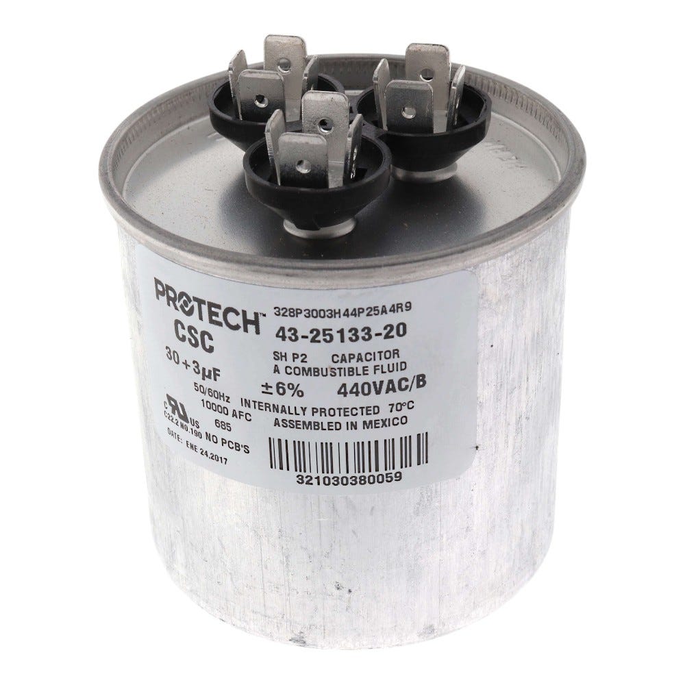 Rheem Dual Run Capacitor, 30+3 MFD, 440V, Round