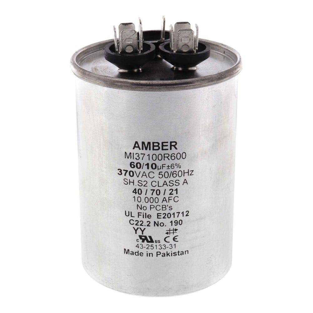 Rheem Dual Run Capacitor, 60+10 MFD, 370V, Round