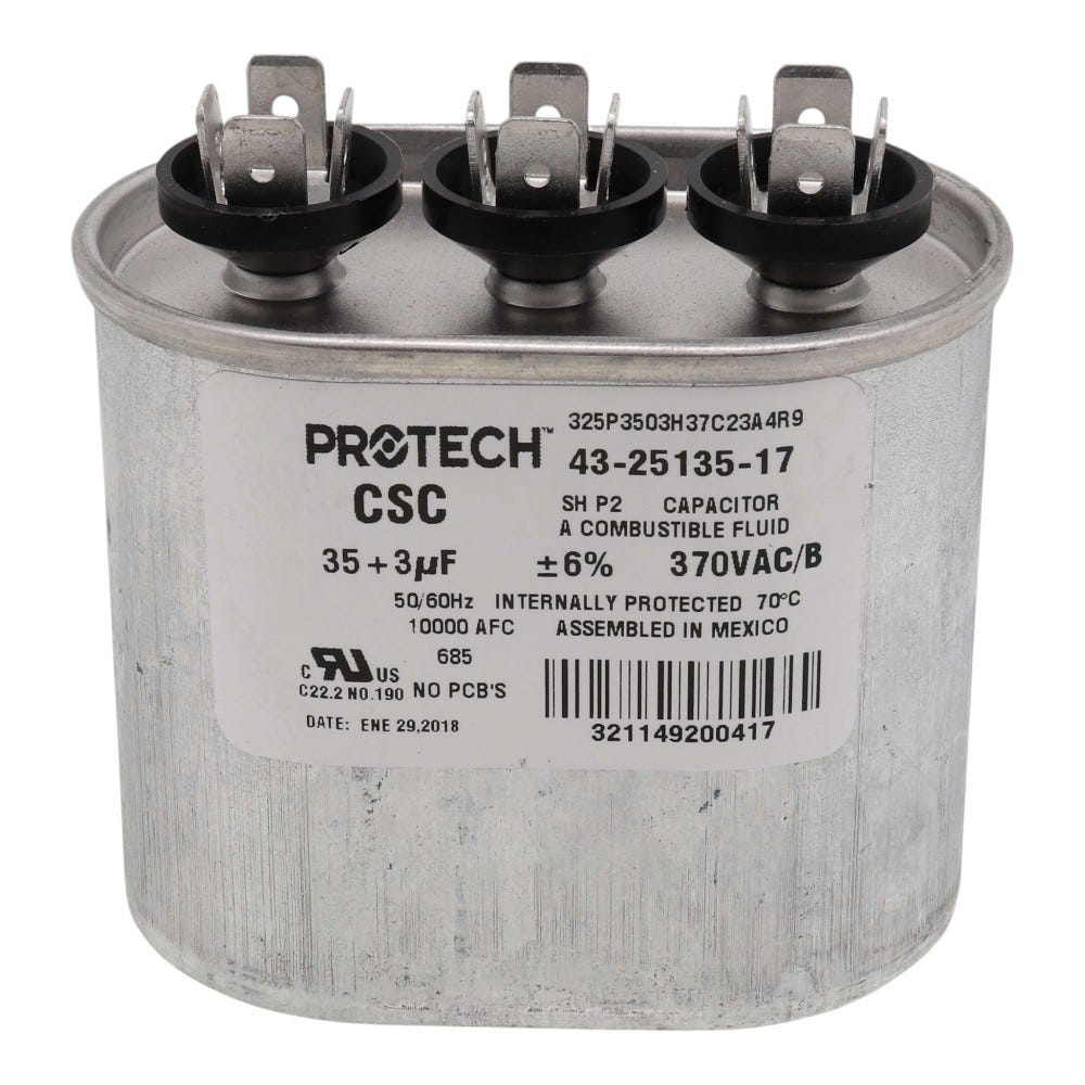 Rheem Dual Run Capacitor, 35+3 MFD, 370V, Oval