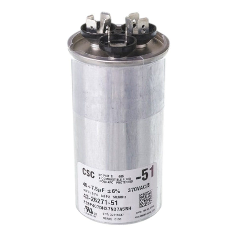 Rheem Dual Run Capacitor, 40+7.5 MFD, 370V, Round