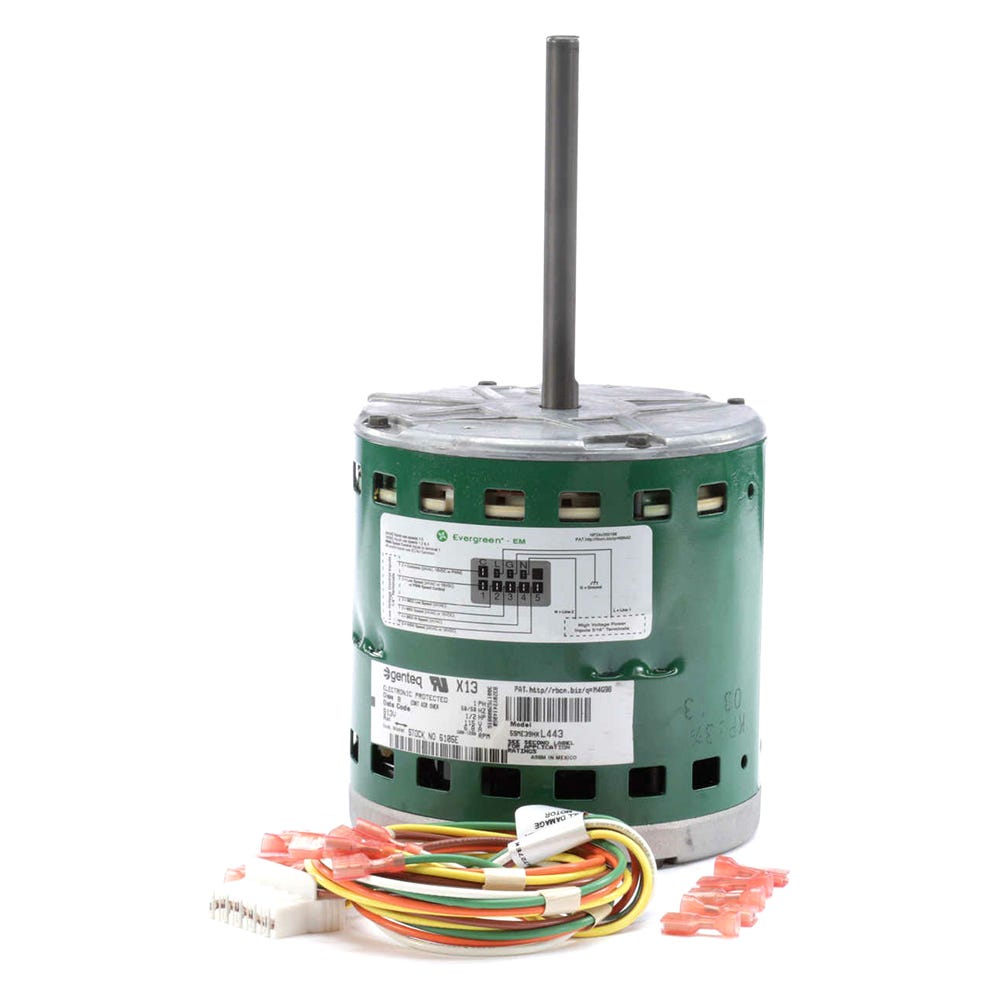 Blower Motor, 1-Phase, 5 Speeds, Ball Bearings, 1/2" Shaft, 1/2HP, 1075RPM, 115V