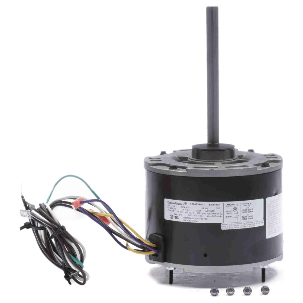 Condenser Fan Motor, 1-Phase, 1 Speed, Ball Bearings, 1/2" Shaft, 1/6HP, 825RPM, 230V