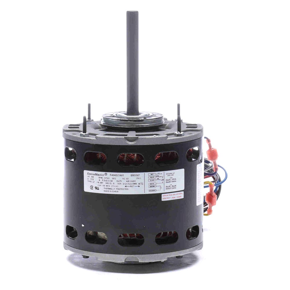 Blower Motor, 3 Speeds, Ball Bearings, 1/2" Shaft, 1/2HP, 1075RPM, 115V