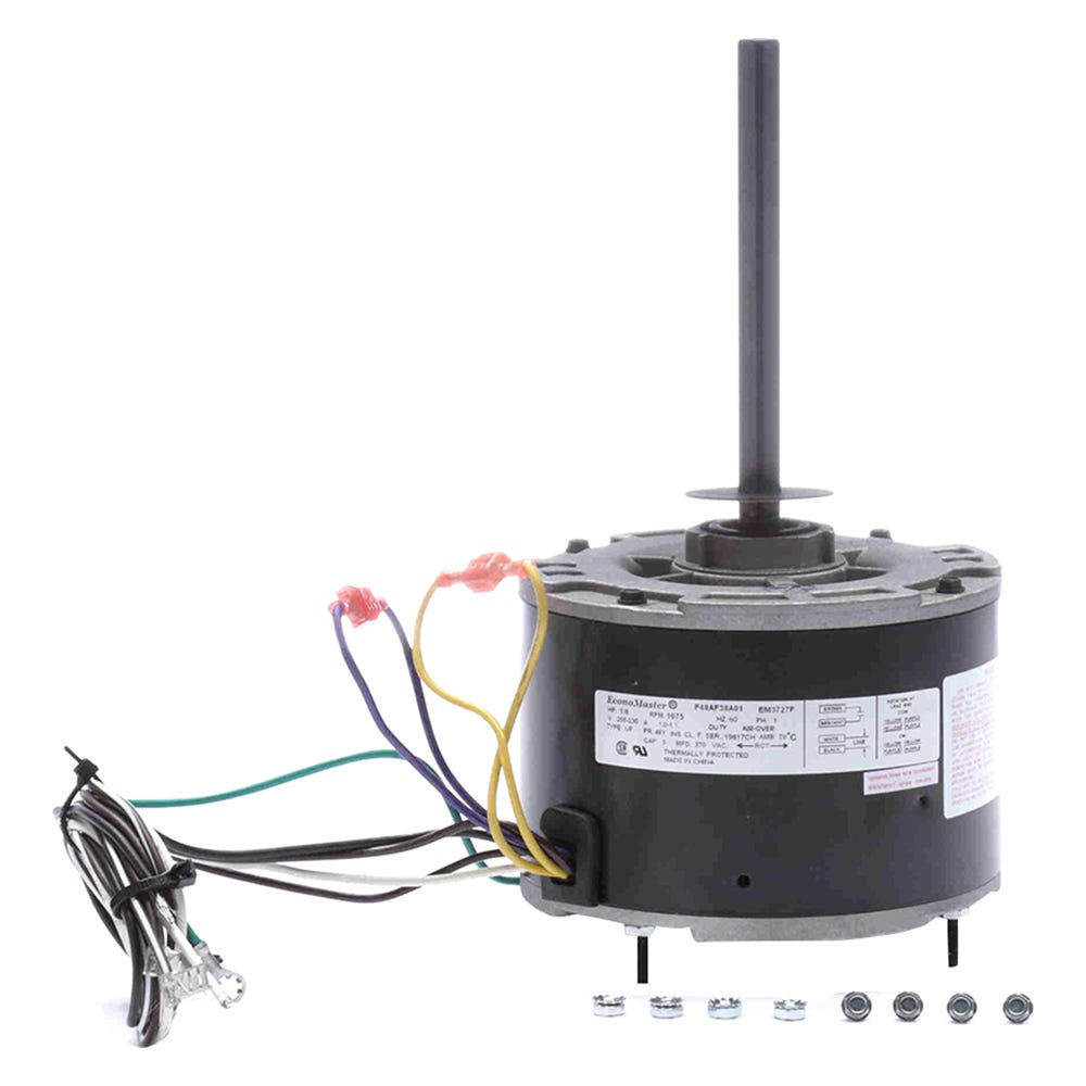 Condenser Fan Motor, 1-Phase, 1 Speed, Ball Bearings, 1/2" Shaft, 1/6HP, 1075RPM, 230V, EM3727F