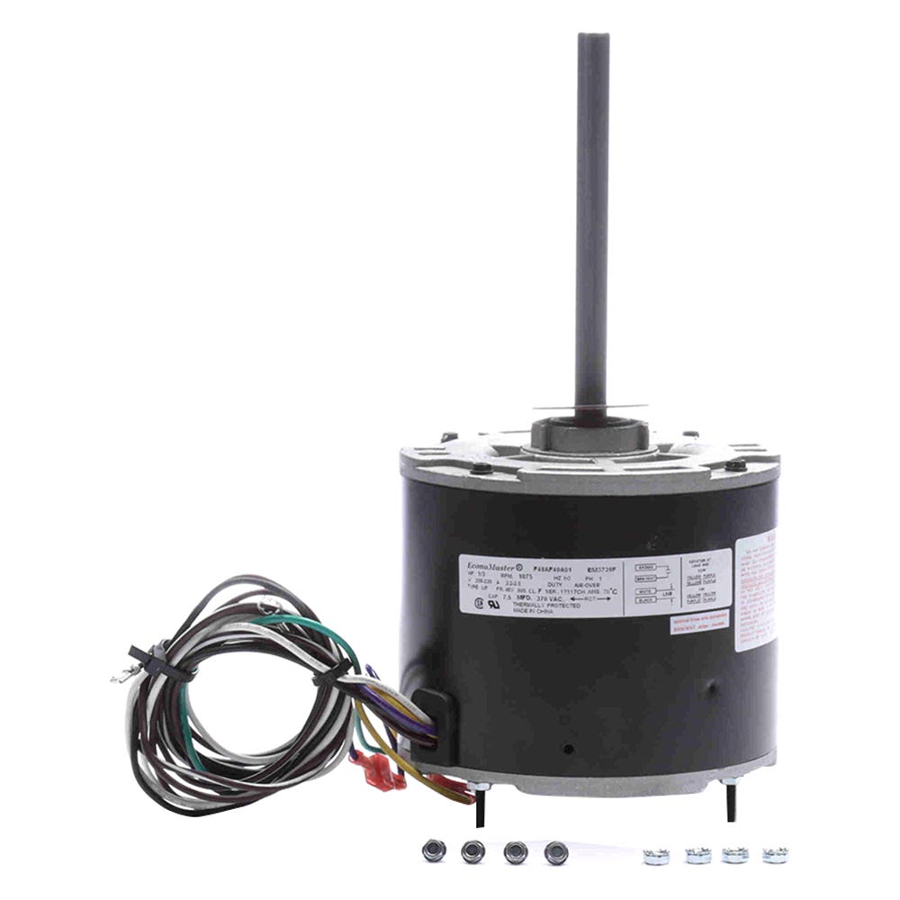 Condenser Fan Motor, 1-Phase, 1 Speed, Ball Bearings, 1/2" Shaft, 1/3HP, 1075RPM, 230V